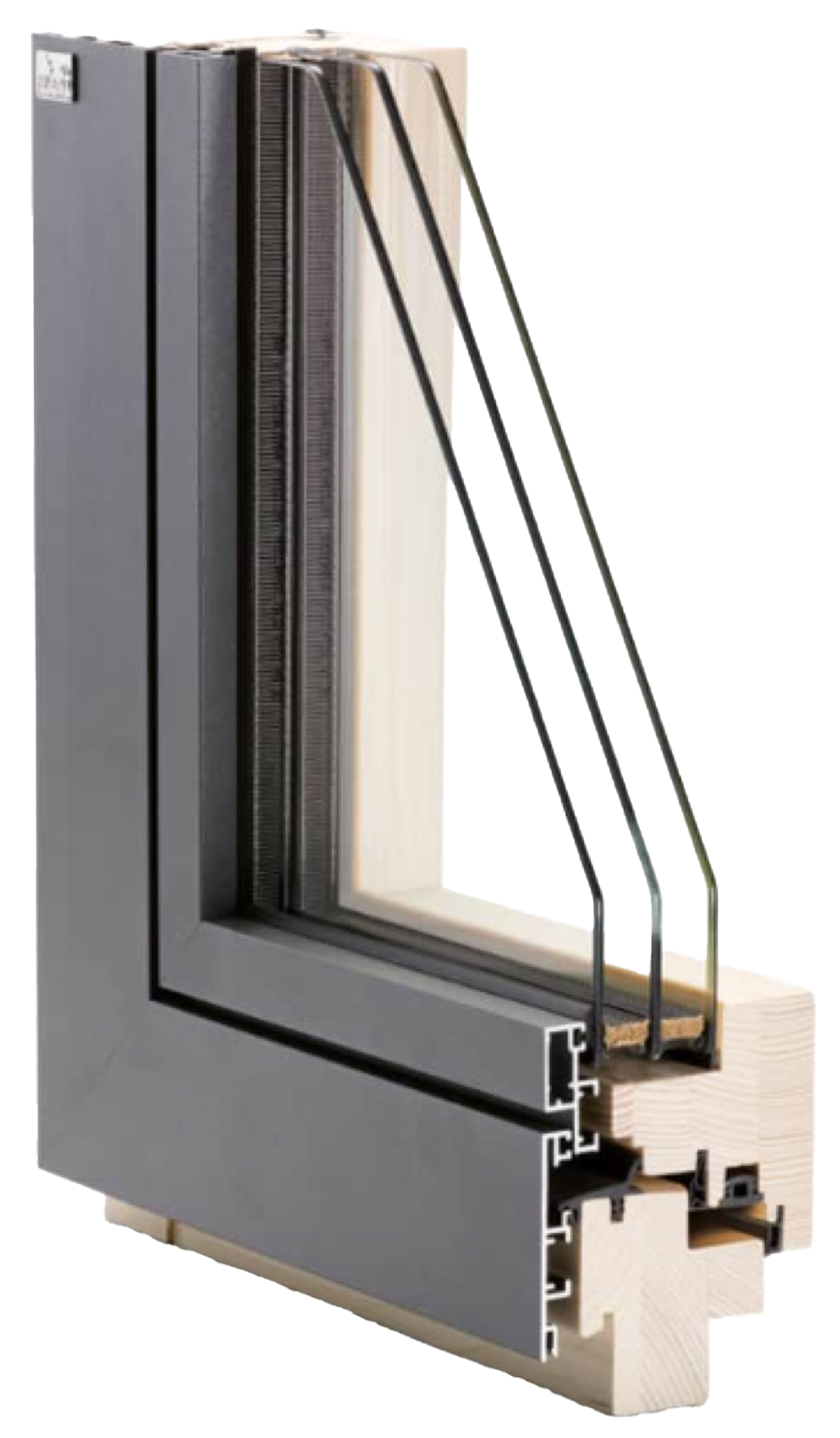 Profil Querschnitt Alu-Holz-Fenster